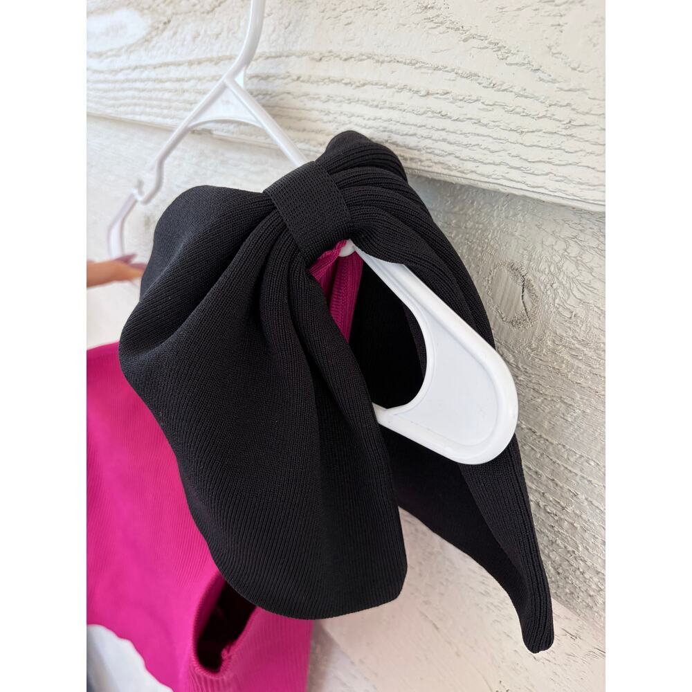 ZARA Pink One Shoulder Knit Top w/ Black Bow Strap Size M NWT - Picture 8 of 8
